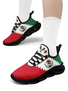 Men's Mexican National Emblem Graphic Lace-Up Running Shoes, Breathable Comfort Casual Shoes, Sports Sneakers, Plus Size Lightweight Walking Shoes