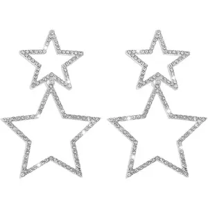 Star Earrings Dangle, Star Earrings for Women, Sparkly Rhinestone Star Hoop Earrings, Double Star Drop Earrings Dangle Jewelry for Women, Girls