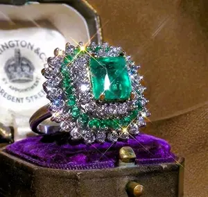 Vintage Emerald & White Sapphire Antique Silver Art Deco Ring