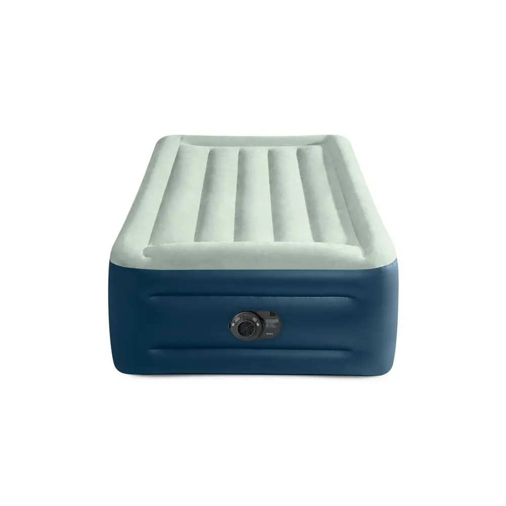 Intex Elevated 18" Pillow Rest Twin Air Mattress with Internal Pump - Off-White/Blue: Includes Storage Bag Repair Patch Electric Pump
