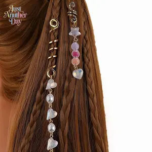 6Pcs Pastel Bead Hair Charms Gold Spiral Clips with Star and Heart Pendants Perfect for Y2K Coquette and Cottagecore Braids Great for Adding Sweet Aesthetic to Festival Hairstyles