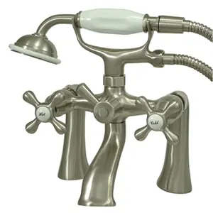 Kingston Brass  7 Inch Center Spread Tub-Deck Mount Clawfoot Tub Filler With Hand Shower - Satin Nickel