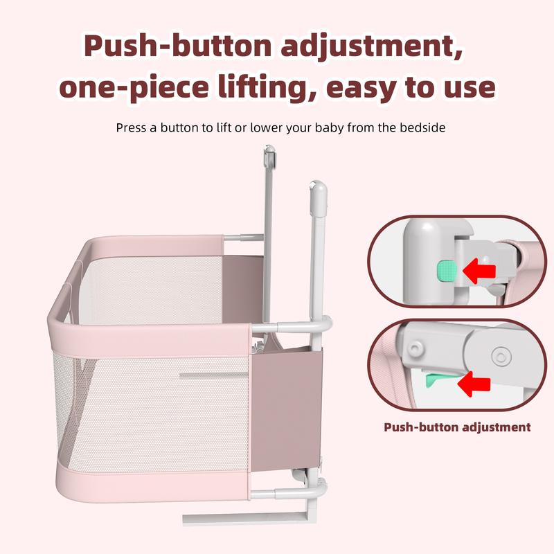 Baby Bassinet Sleeper, 14 Hole Gear Adjustable Cribs, Easy to Fold Portable Crib Side Bassinet, Swing Cradle Bed Side Sleeper with Ventilated Net