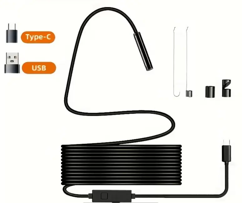 1080P HD Borescope Inspection Camera Snake Endoscope Waterproof USB Type-C with 8 Adjustable LED Lights for Android Phone and Computer Pipe Drain Engine Inspection