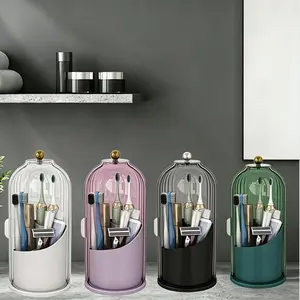 Dustproof Toothbrush Holders with Cover Rotating Electric Toothbrush and Toothpaste Holder Bathroom organizer Vanity Counter top 3 Slots Makeup Brush holder Gift Ideas Father's Day Mother's day gift birthday gift Back to school