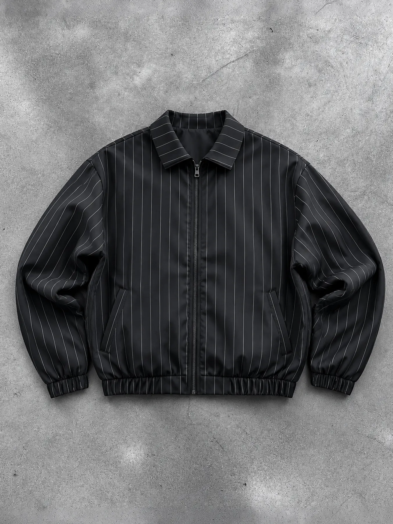 Men's Pinstripe Striped Lightweight Polyester Zip Jacket - Classic Collar, Elastic Cuffs, Elastic Hem, Foldable - Street Casual Fall Layering Outerwear for Men's Streetwear (Pinstripe Style Streetwear Lightweight Jackets)