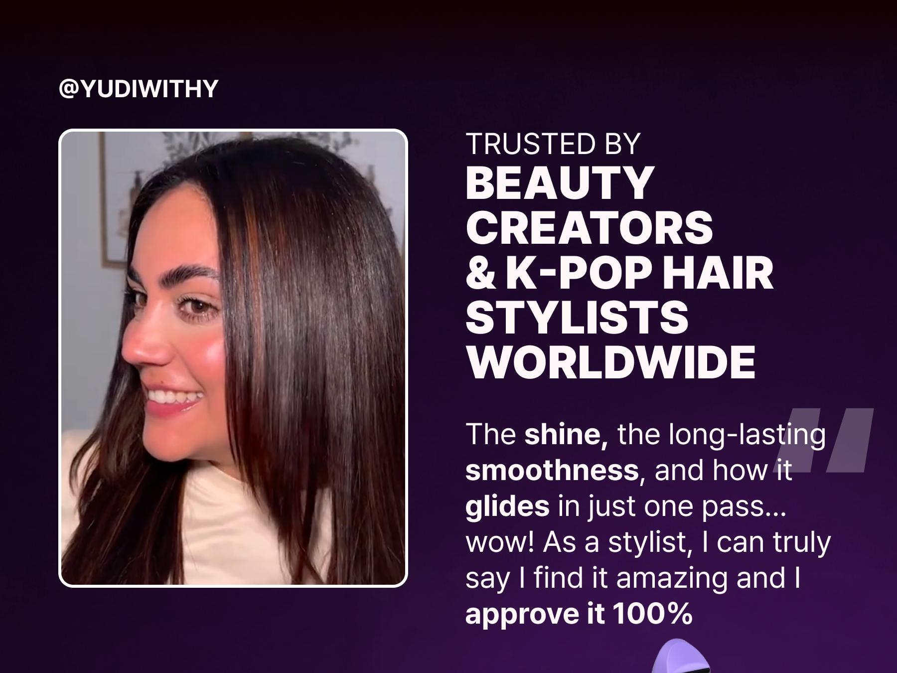 GLAMPALM GlamMuse 1" Hair Straightener - All-Ceramic Flat Iron Infused with Vita-C, Salon Results with Less Heat Damage, Trusted by K-Pop Hair Stylists, Dual Voltage Hair Straightener, Silk Press (GP201T Purple)