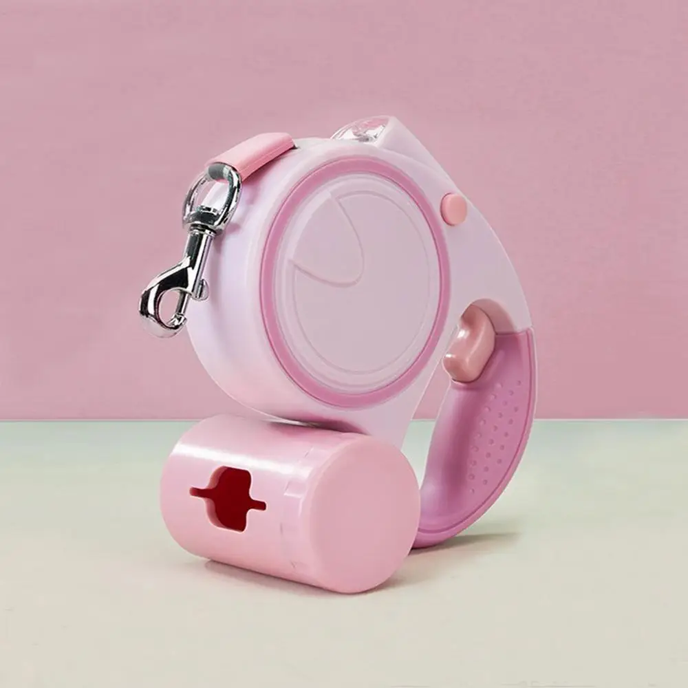 Non-slip Handle Pet Leash for Cats Dogs, 16ft Retractable Dog Leash with Poop Bag Holder Box & Night Light, One-handed Brake Dog Traction Rope for Out