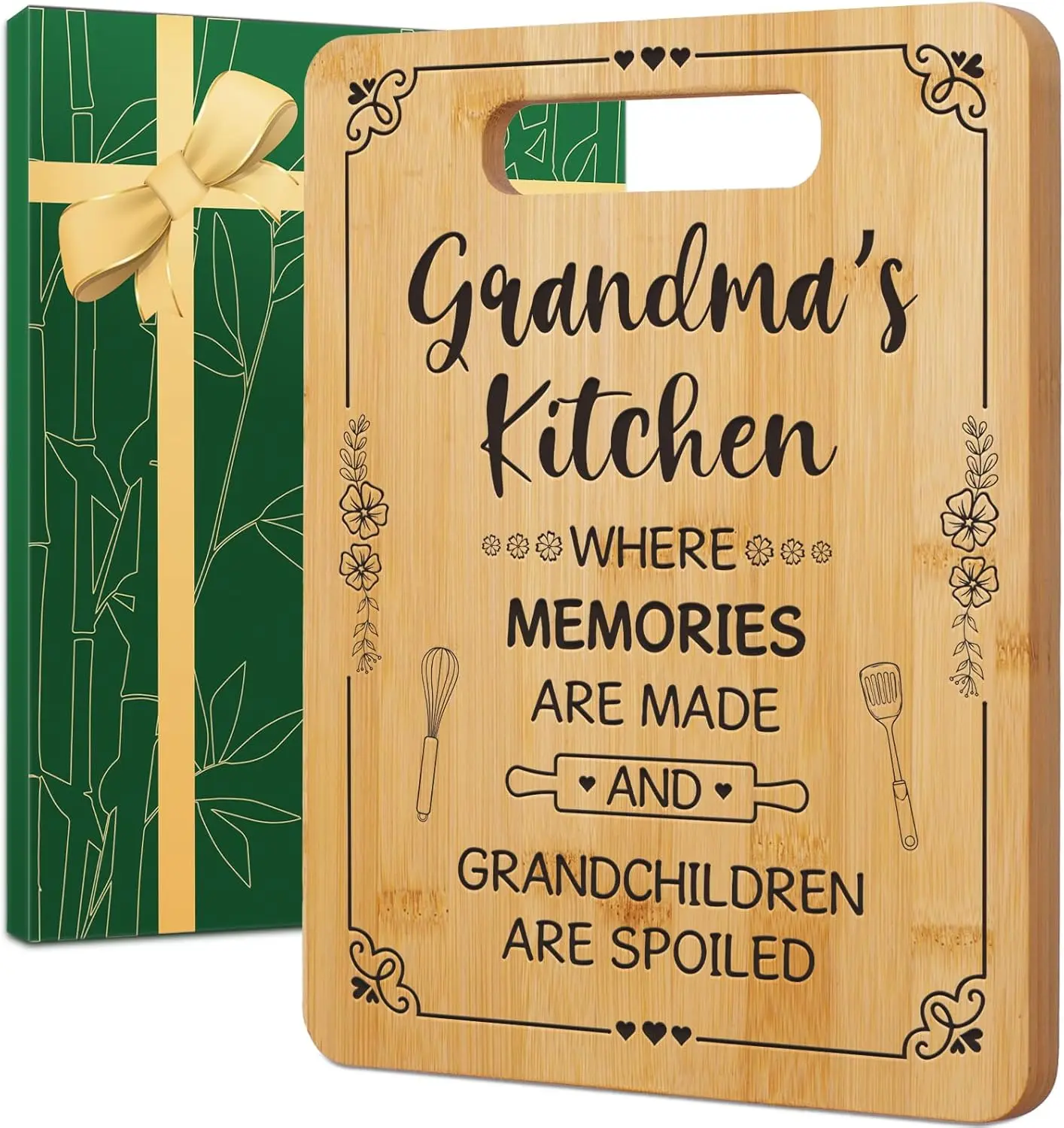 Gifts for Grandma, Best Mother's Day Gifts, Unique Bamboo Cutting Board, Great Memories from Grandma's Kitchen