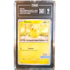 PIKACHU 2025 POKÉMON SCARLET & VIOLET ILLUSTRATION CONTEST 2024 #214 BLACK STAR PROMO Card (TAG MINT 9)
