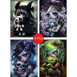 Gothic Diamond Painting Kit for Adults, DIY Full Round Drill Art Set, Home Decor, 4-Piece Set, 11.8 X 15.7 Inches, Diamond Art Tools