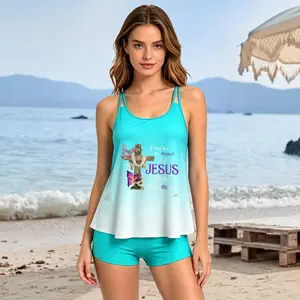 Women's Christian 2-Piece Tankini Swimsuit - Religious Jesus Cross Butterfly Print, Flowy High-Waist Boy Short Swimsuits, Quick Dry, XS-XXL Inspirational Boyshorts Pack Bathing Suit