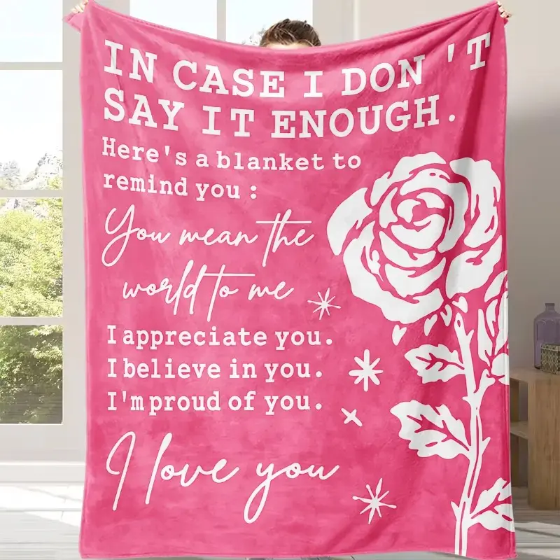 Countdown Sale! Gifts for Her, Anniversary Birthday Gifts for Girlfriend, Wife, Romantic Pink Blanket，A warm nap blanket，Applicable throughout the four seasons，with Rose Print, I Love You Gifts for Her, Wedding, Valentines Day Gift, Soft