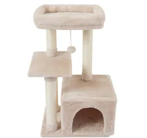 FISH&NAP Cute Cat Tree Kitten Cat Tower for Indoor Cat Condo Sisal Scratching Posts with Jump Platform Cat Furniture Activity Center Play House Beige