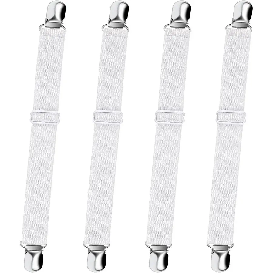 4-Piece Bed Sheet Straps, Adjustable Elastic Bed Frame Straps, Non-Slip Fasteners, Sheet Grippers Straps, Universal Fit for All Beds, 4 Pieces