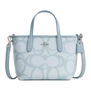 COACH City 15 Mini Tote Bag with Silver Metal Logo and Coated Canvas in Ice Blue for Women