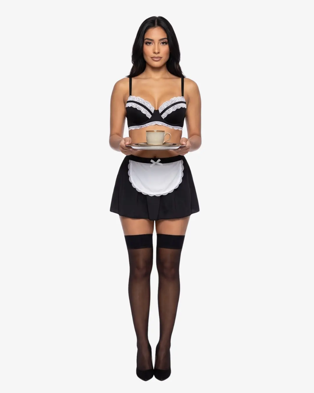Women's Original Pardon My French Costume - Smooth Spaghetti-Strap Lace Clothes, Special Occasion Fancy Dress Outfit, Crop Top Adjustable Black, Straps, Bustier, Accessories, Fabric Skirt Womenswear