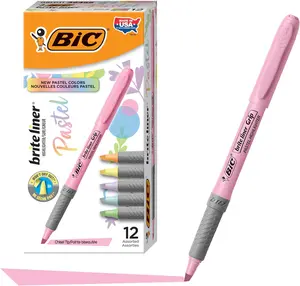 BIC Brite Liner Grip Pastel Highlighter Set, Chisel Tip, 12-Count Pack of Pastel Highlighters in Assorted Colors (colors may vary)
