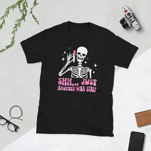 Men's esthetician appreciation and waxing humor Graphic T-Shirt - Short Sleeve Crew Neck Regular Fit Casual Wear | Soft & Breathable Fabric, Durable Print, Everyday Comfort, Machine Washable, humorous and playful with a spooky skeleton design flat lay