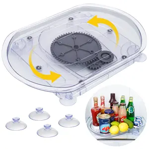 NiHome Refrigerator Lazy Susan Turntable Organizer 16.5"x11"x1.85", 180° Smooth Rotation Clear Plastic Shelf Tray with Suction Cups, Space-Saving Fridge Storage Rack for Cabinets, Pantry, Countertop