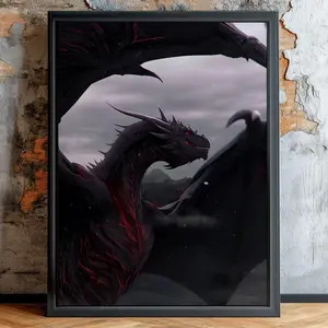 Targaryen Dragon Wall Art – Balerion the Black Dread Poster, Dark Fantasy Decor, Unframed Room Art, 5 Size, 8x12 to 27x40 inch
