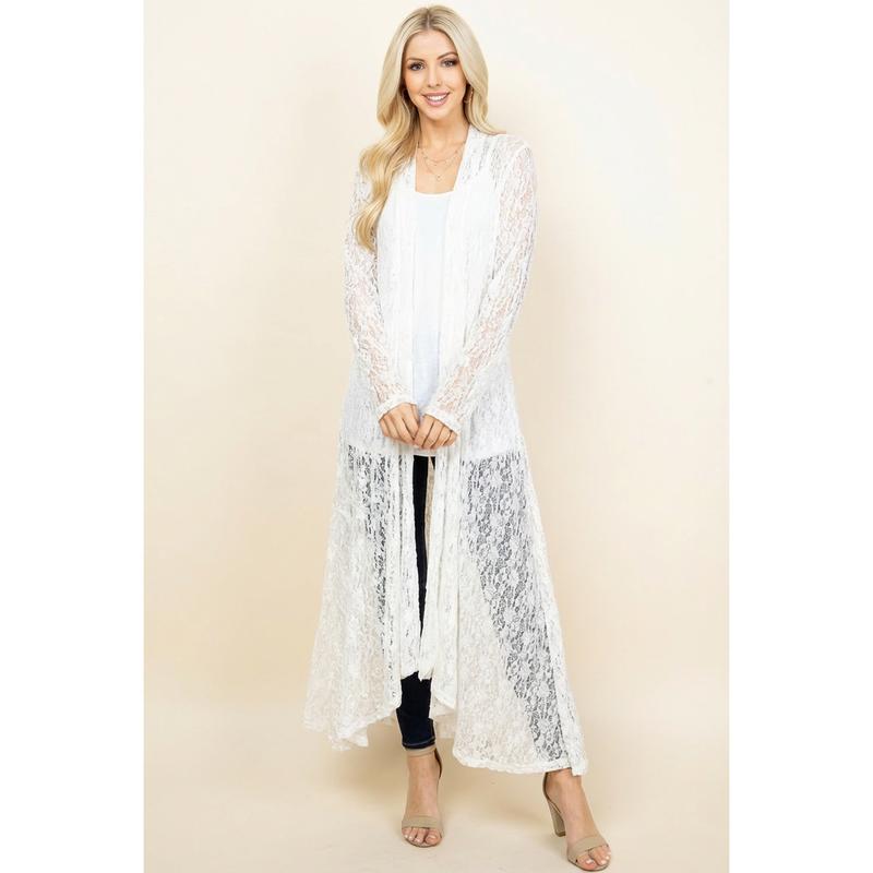 Ivory Long Lace Duster – Boho Pucker Jacket for Women | Made in USA