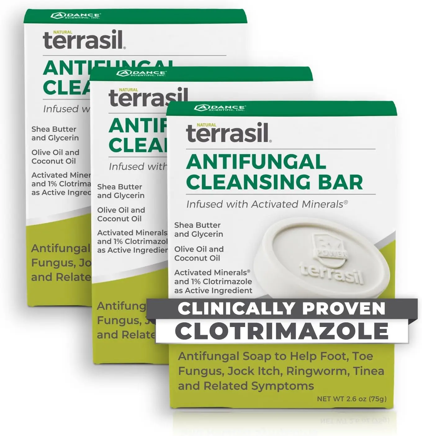 terrasil Antifungal Soap with Clotrimazole 3-Pack, 75g Bars | Care & Relief of Jock Itch, Athletes Foot, Yeast Infection, Ringworm & Tinea Symptoms, Clinically Proven Clotrimazole