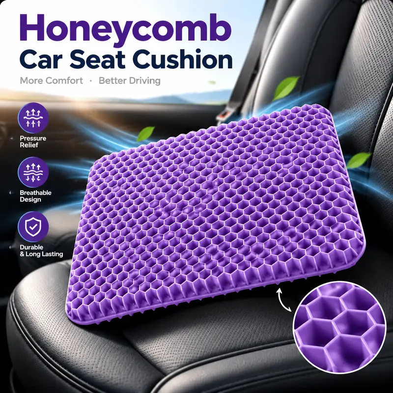 Cooling Gel Back Pain Relief Cushion, Honeycomb Gel Seat Pad, Breathable Cooling Fabric, Balanced Weight Distribution, Non-Slip Cover, For Long Sitting On Desk Chair And Car Seat