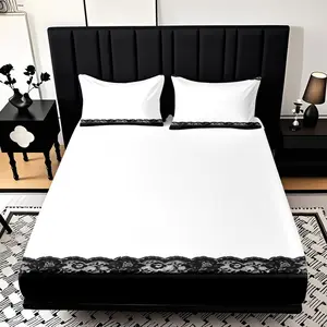 2/3 Piece Lace Border Decorative Theme Pattern Fitted Sheet Set(1*Fitted Sheet+1/2*pillowcase,no Filling)soft And Comfortable Bedding Set,all Season Use,machine Washable,perfect Gift For Family Festivals Christmas New Year