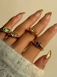 Women's Titanium Steel Ring, Electroplated Design, Multi-Color Eyes Water Drill Accent, Elegant Daily Wear Accessory, Statement Multi Ring, Elegant Everyday Ring