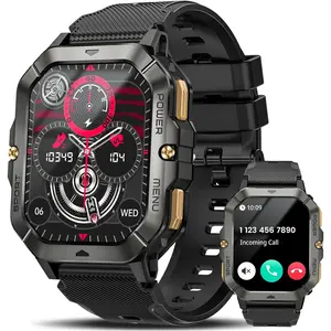 Military Smart Watches for Men (Answer/Make Calls), Large Screen Smartwatch with LED Flashlight2.02'' Fitness Smart Watch for Android and iPhone, Waterproof Fitness Tracker with Blood Pressure/Heart Rate/Sleep/100+ Sport Modes, Watches for Men