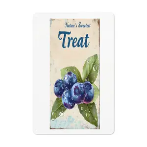 2D Flat 1pc, Juicy Blueberry Metal Sign - 8x12 Inch Vintage Wall Decor With Water Droplets, Rustic Farmhouse Style For Garden, Kitchen, Or Blueberry Lover Gifts, Garden Wall Art Vintage Wall Decor Dur