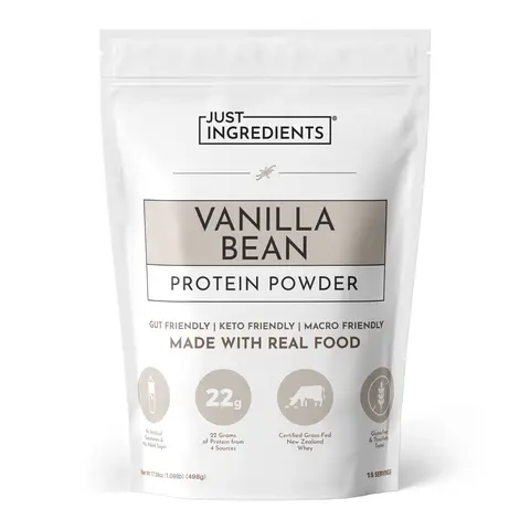 Just Ingredients Vanilla Bean Protein - 15 Servings - Supports Muscle Recovery & Energy* - Grass-Fed Whey & Organic Plant Proteins - 22g Protein per Serving - Gluten-Free - Made with Real Food - No Added Sugar - No Artificial Flavors or Dyes