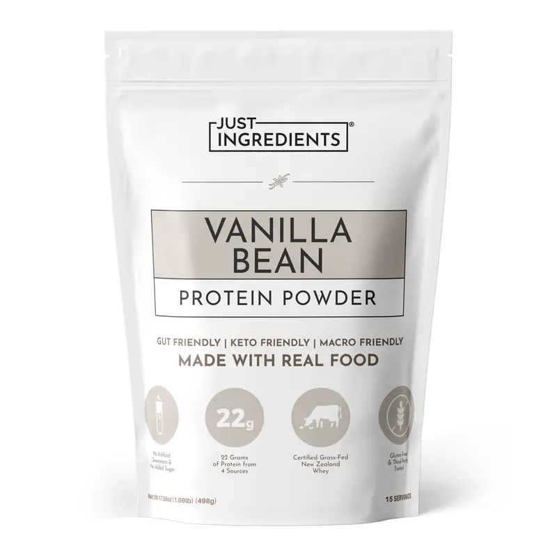Just Ingredients Vanilla Bean Protein - 15 Servings - Supports Muscle Recovery & Energy* - Grass-Fed Whey & Organic Plant Proteins - 22g Protein per Serving - Gluten-Free - Made with Real Food - No Added Sugar - No Artificial Flavors or Dyes