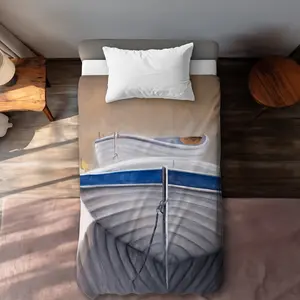 360 stand Twin Size Extra Long Duvet Cover - 2 White Canoe Boats Printed Face, Microfiber Material, Soft Touch, Coastal Vibes, Coastal Home Decor Essential for Twin Size Beds, Waterfront