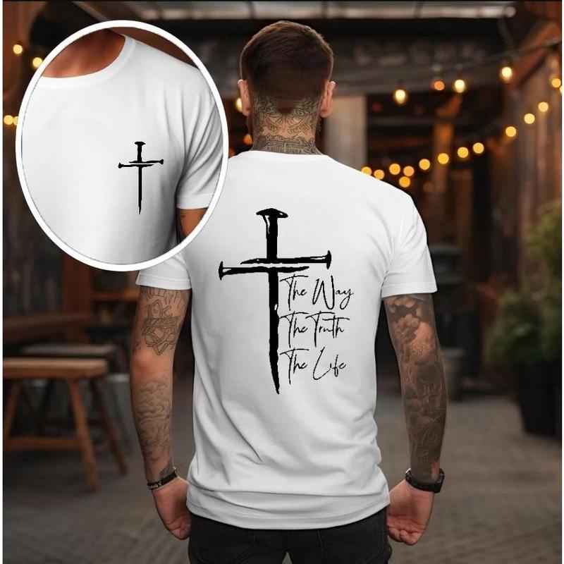 The Way, The Truth, The Life T-Shirt - Bold Cross Design with Inspirational Scripture, Relaxed Fit, Short Sleeve, Machine Washable - Menswear, Christian Apparelfect Gift Classic Cotton