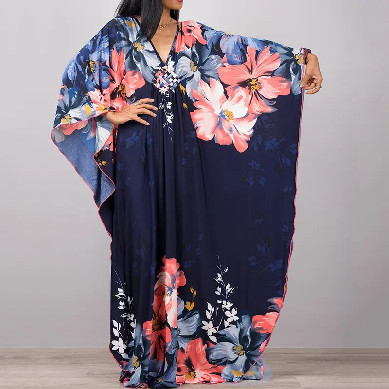 Women's Plus Size Kaftan Dress V-Neck Batwing Sleeves Summer Floral Print Beach Cover Up Soft Lightweight Fabric Suitable for Beach Trips Vacations Pool Days Casual Outings Comfortable Loose Fit Women's Plus Size Kaftan Dress V-Neck Batwing Sleeves Summer Floral Print Beach Cover Up Soft Lightweight Fabric Suitable for Beach Trips Vacations Pool Days Casual Outings Comfortable Loose Fit