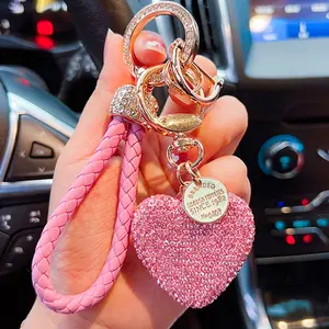 Durable Fashion Heart Keychain, PU Braided Rope, Unisex Car Key Ring, Sparkly PU Leather Key Chain, Gift for Friends, Couples, Mother's Day, Father's Day