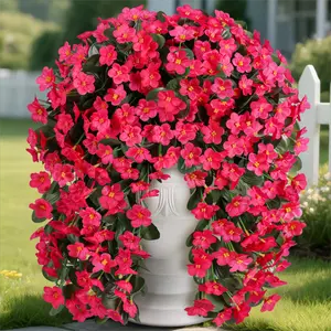 Ivydale Artificial Fake Hanging Flowers Plants for Outdoor Outside Spring Decoration, 2PCS Faux Silk UV Resistant Look Real Yellow Morning Glory Trailing Vines for Home Planter Porch Patio Balcony