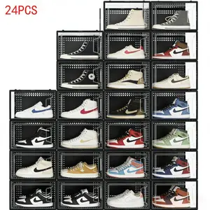 24-Piece / Stackable Shoe Storage Containers, Transparent Dust-Proof Moisture-Resistant Shoe Boxes, Space-Saving Organizer