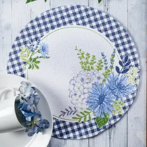 Gingham Blue Floral Braided Placemat