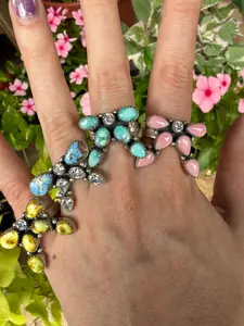 Multi Stone with CZ Crystal Bow Sterling Silver Adjustable Rings