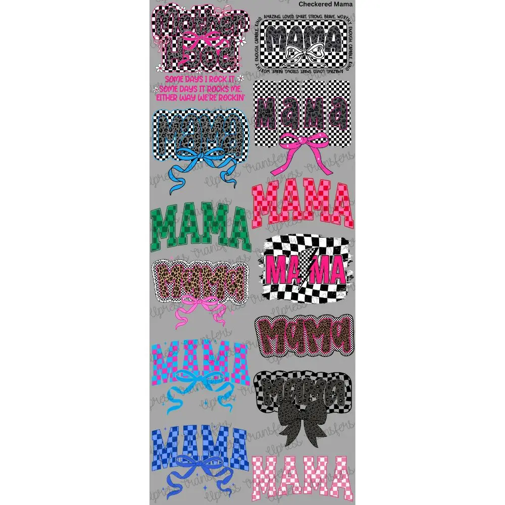 Checkered Mama DTF Transfer Gang Sheet 24.5" wide x 60" long. DIY Tshirt Transfers Direct To Film