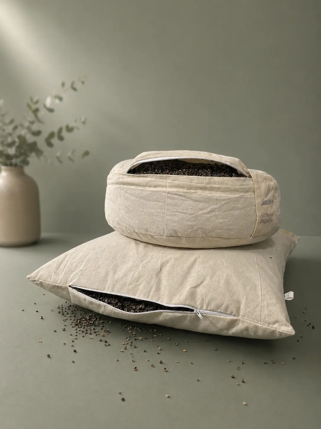 Zafu & Zabuton Meditation Cushion Set | Buckwheat Hull Filled | Undyed Cotton Floor Meditation Seat- Set of 2