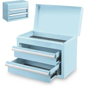 Metal Mini Tool Box, Top Tool Chest Containing Two Drawers with Ball Bearing Slides, PVC Drawer Liners and PP Feet Pads, Durable Cold Rolled Steel Small Toolbox for Multi-Purpose Storage