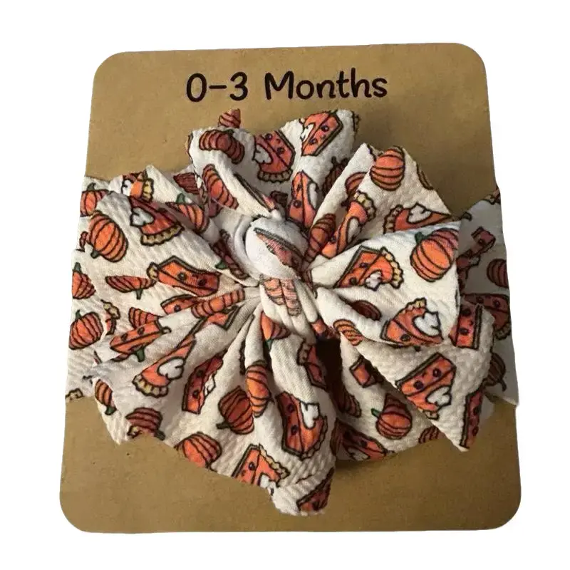 Fall Messy Clip Bow for 0-3 Months - Pumpkin Print Hair Accessory for Babies