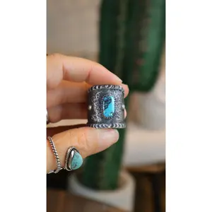 C. Noble Bisbee Sky Statement Multi Ring - Handmade Native Art Craft, Size 12, Square Stone Fashion Costume Jewelry Accessory