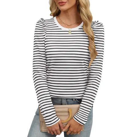 ANRABESS Womens Puff Long Sleeve Shirts Crewneck Fall Tops Basic Dressy Casual Blouses 2026 Trendy Outfits