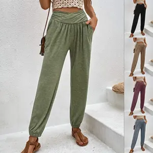 Women's Loungewear Pants, Elegant Casual Loose-Fit High-Waisted Cuffed Pants with Side Pockets, Women's Simple Summer Loose-Fit Pants # Women'sPants # WideLegPants # EverydayOutfits # LongPants