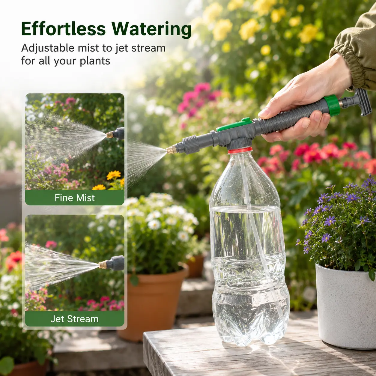 1 Count Manual Pressure Sprayer Nozzle, Adjustable Mist and Jet Mode Anti-slip Handle for Household and Garden Plant Watering